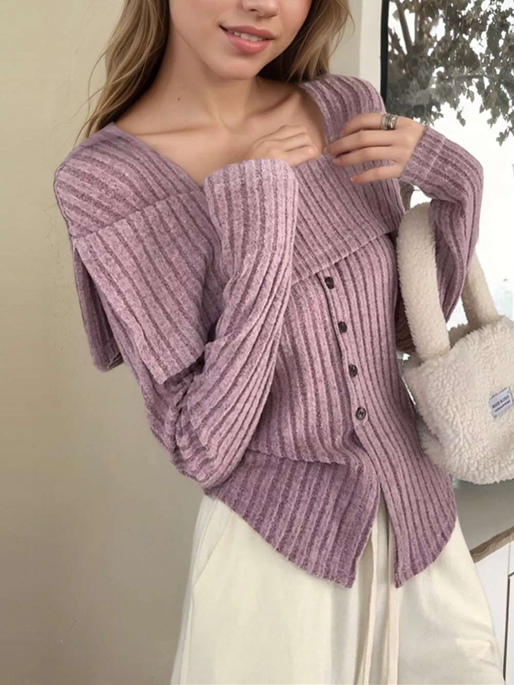 Ribbed Square Neck Long Sleeve Top, image 2