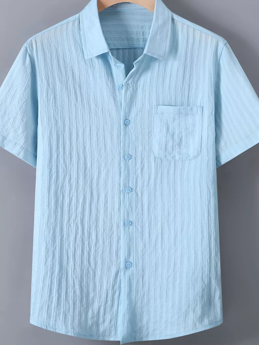 Men's Plus Size Textured Button Up Short-Sleeve Shirt, image 5