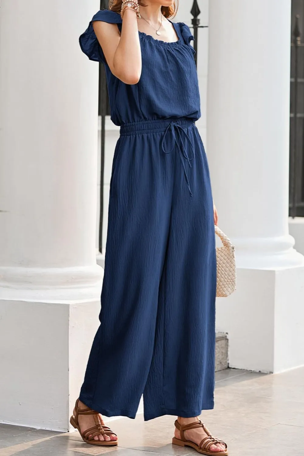 Ruffled Cap Sleeve Wide Leg Jumpsuit, image 13