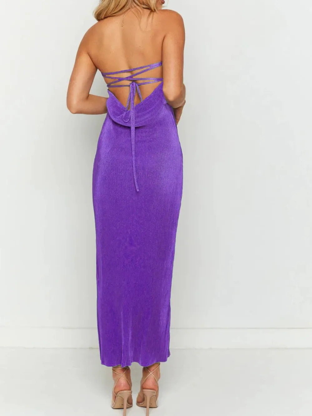 Lace-Up Back Tube Maxi Dress, image 14