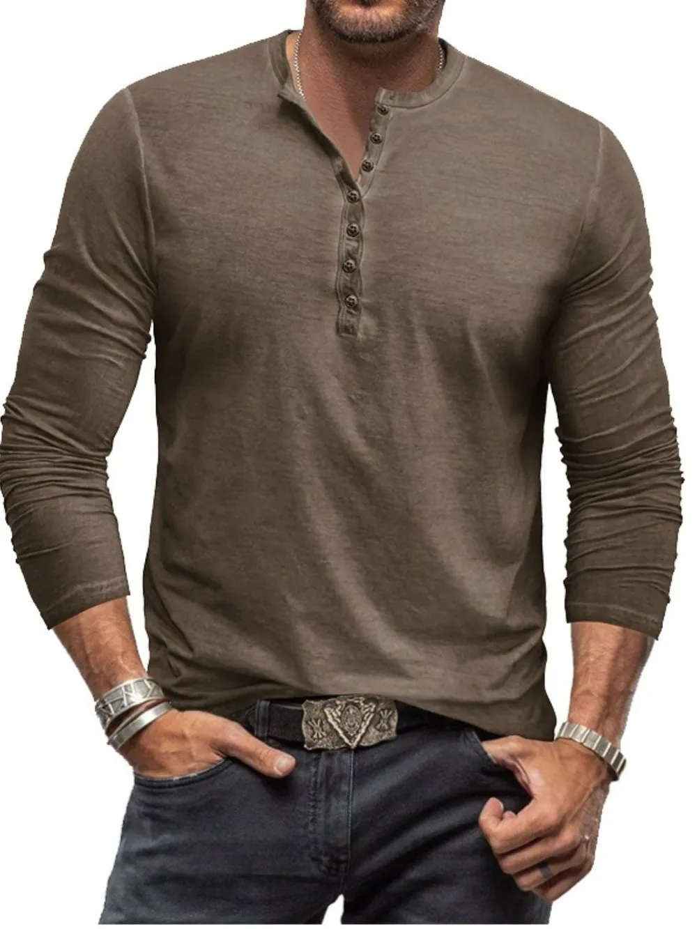 Men's Full Size Button Detail Long Sleeve Top Plus Size, image 6