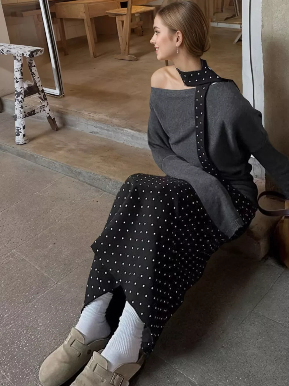 One Shoulder Top and Polka Dot Skirt Set, image 3