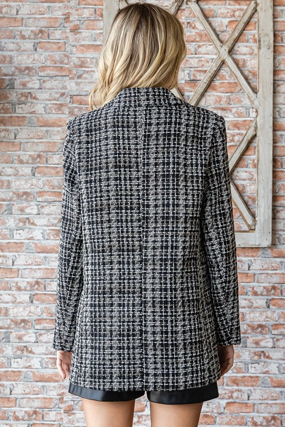 Full Size Lurex Mixed Tweed One Button Blazer, image 2