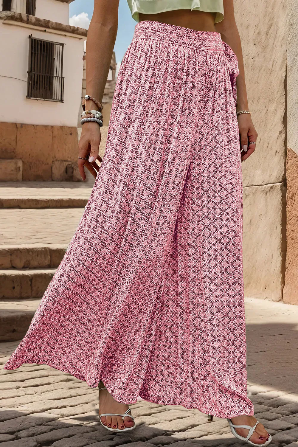 Printed Tied Wide Leg Pants, image 4
