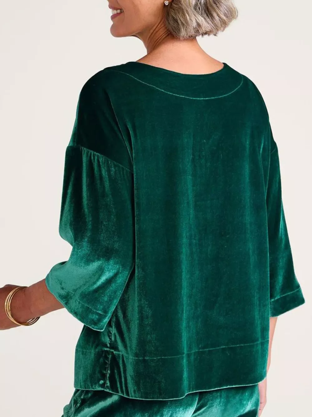 Velvet Boat-Neck T-Shirt with Three-Quarter Sleeves, image 10