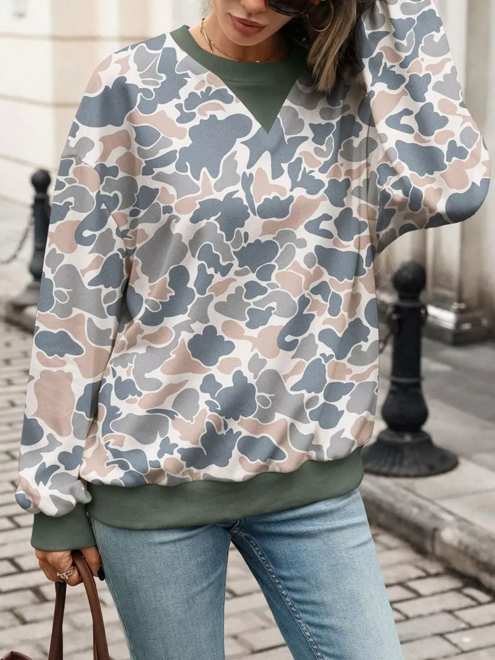 Leaf Print Sweatshirt with Contrasting Trim, image 26