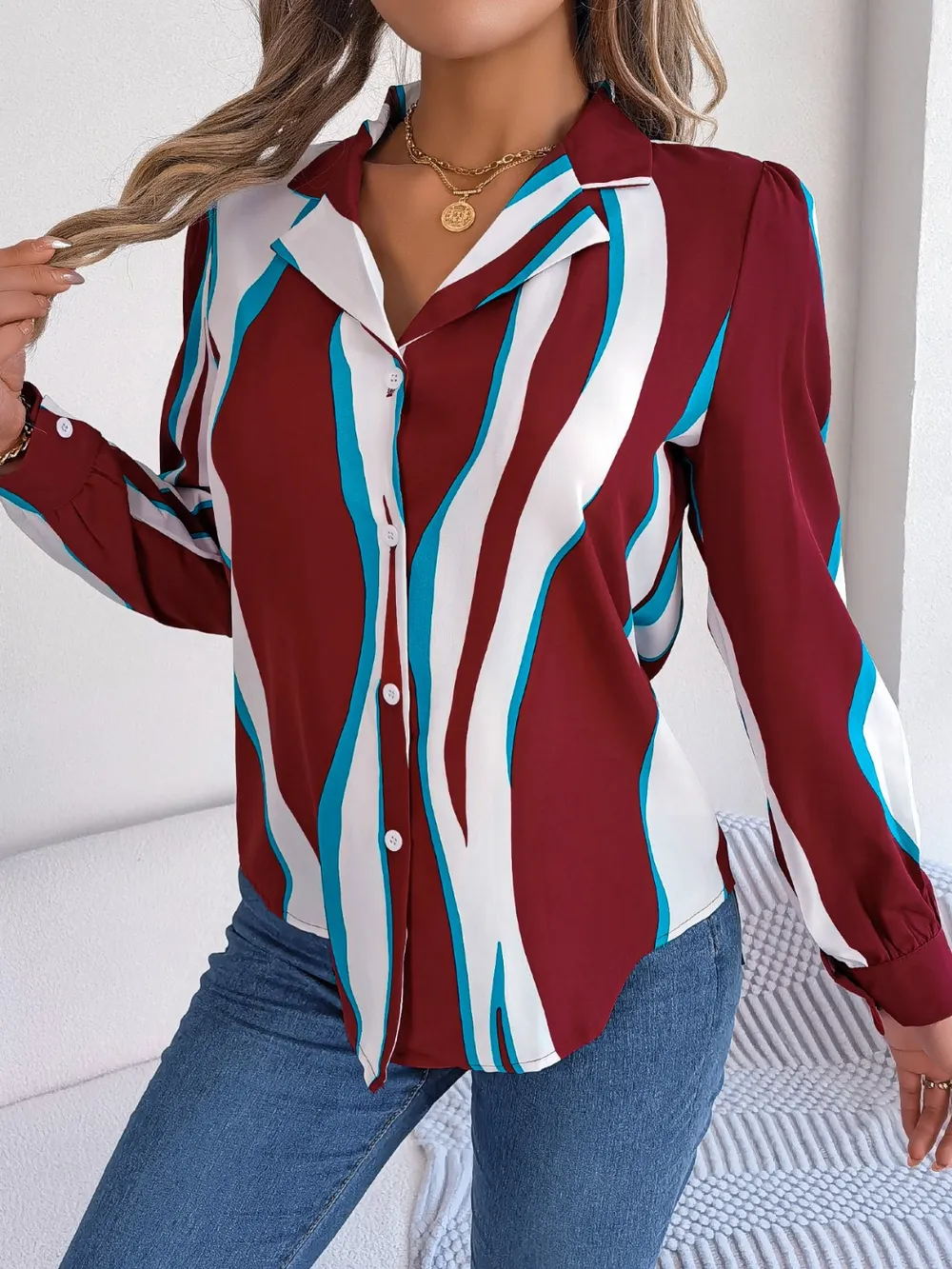 Printed Button Up Long Sleeve Shirt, image 6