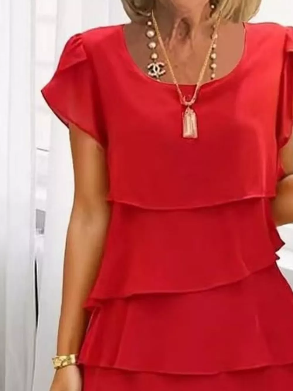 Full Size Ruffled Layered Petal Sleeve Dress Plus Size, image 6