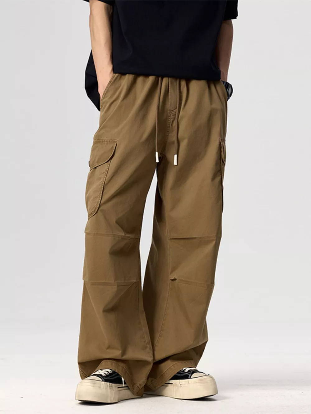 Men's Plus Size Drawstring Wide Leg Cargo Pants, image 6