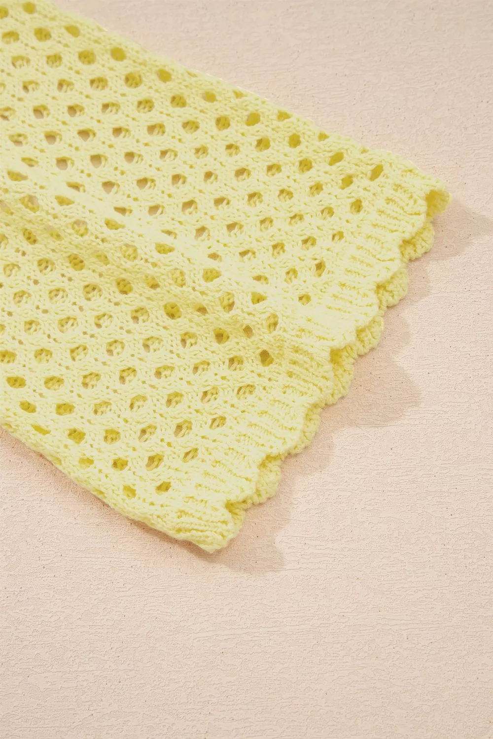 Scalloped Trim Hollow Out Knit Long Sleeve Top, image 8