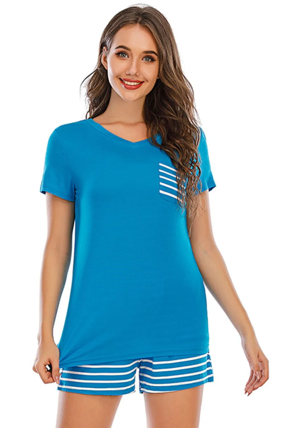 Striped Short Sleeve Top and Shorts Lounge Set, image 11