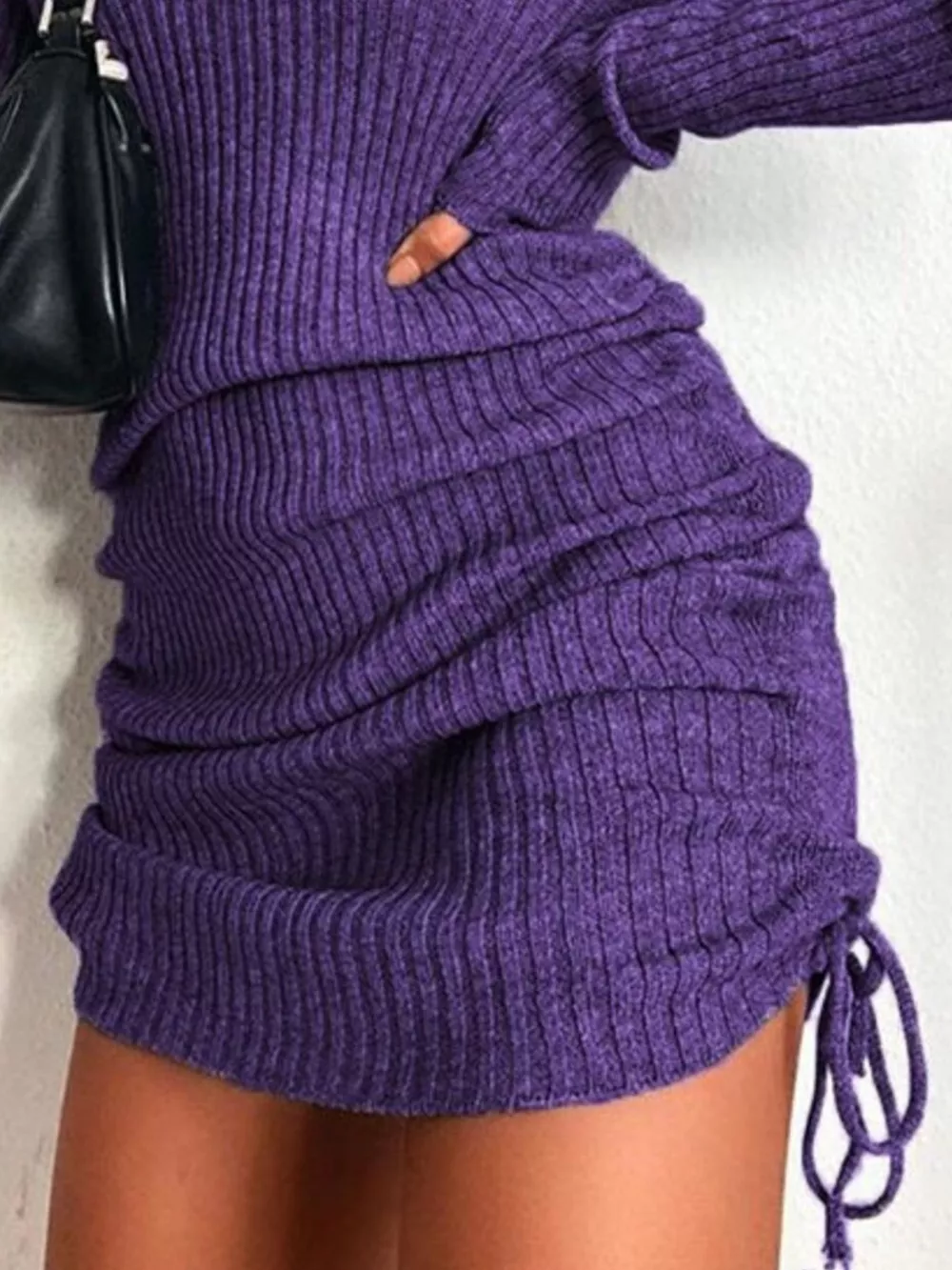 Full Size Ribbed Knit Drawstring Bodycon Sweater Dress Plus Size, image 9