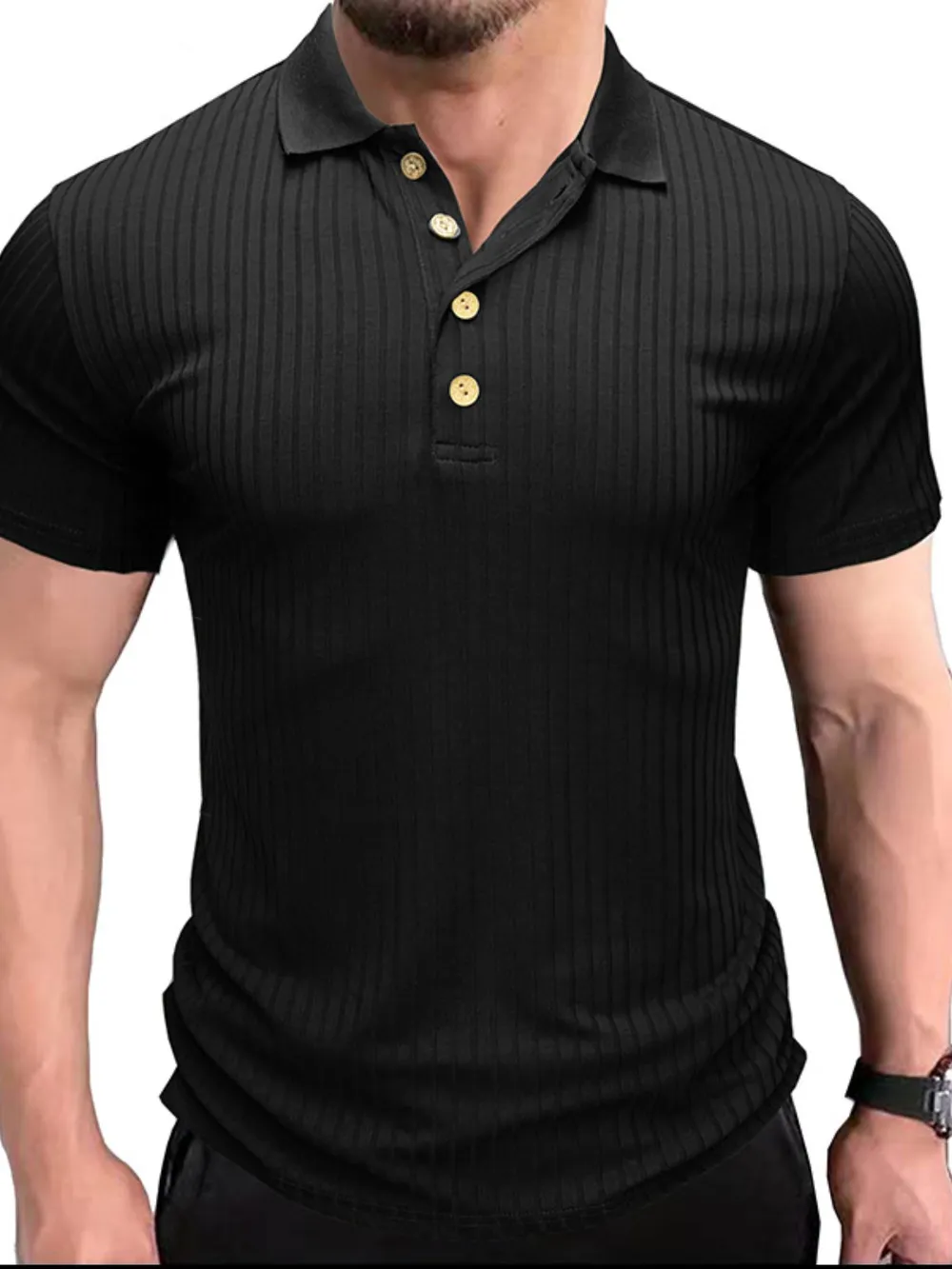 Men's Ribbed Knit Slim Fit Polo Shirt