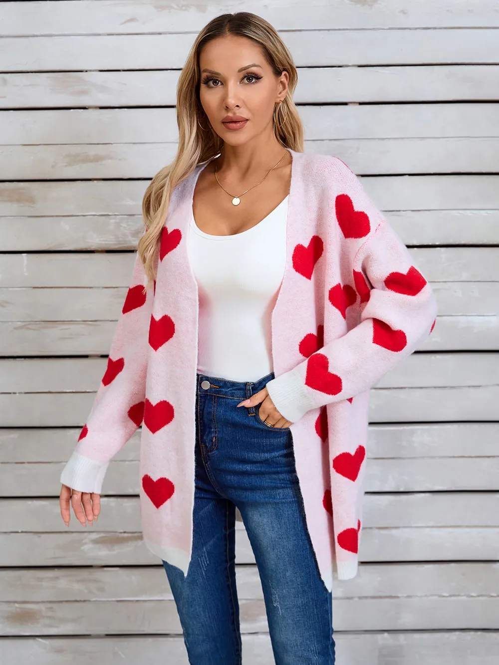 Heart Open Front Long Sleeve Cardigan, image 4