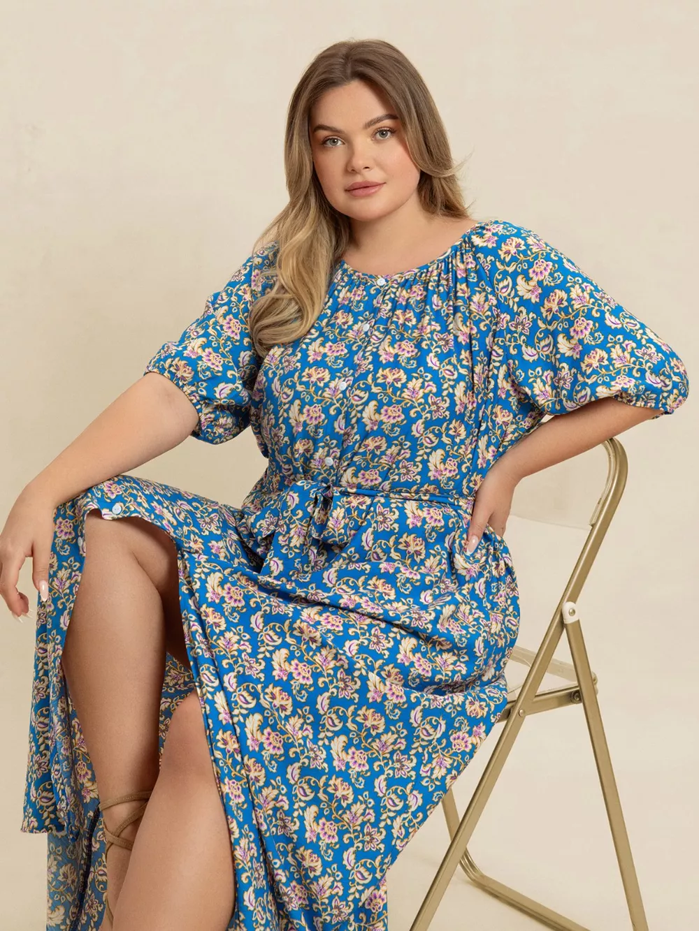 Plus Size Floral Print Maxi Dress with Side Slit, image 4