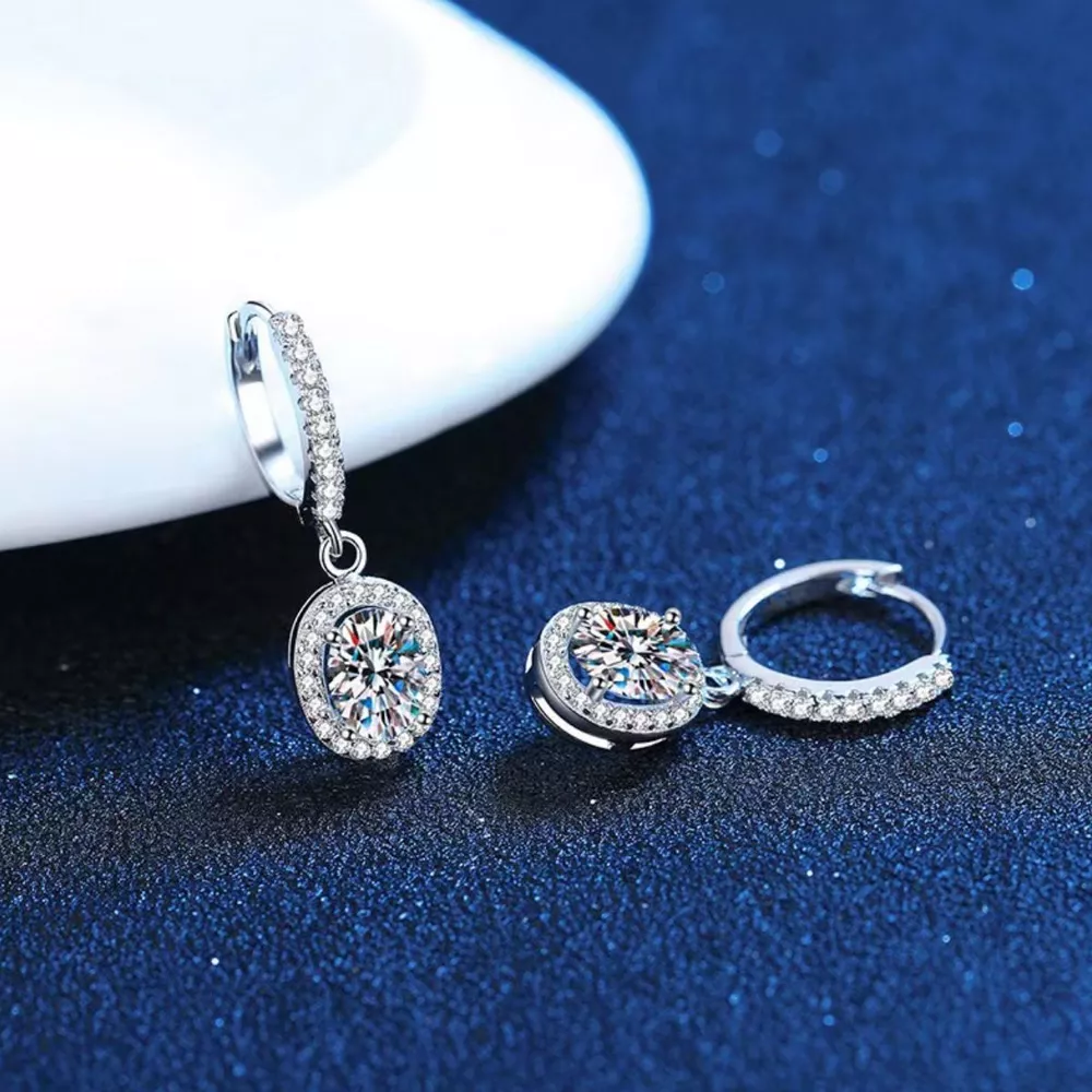 1 Carat Moissanite 925 Sterling Silver Drop Earrings, image 3