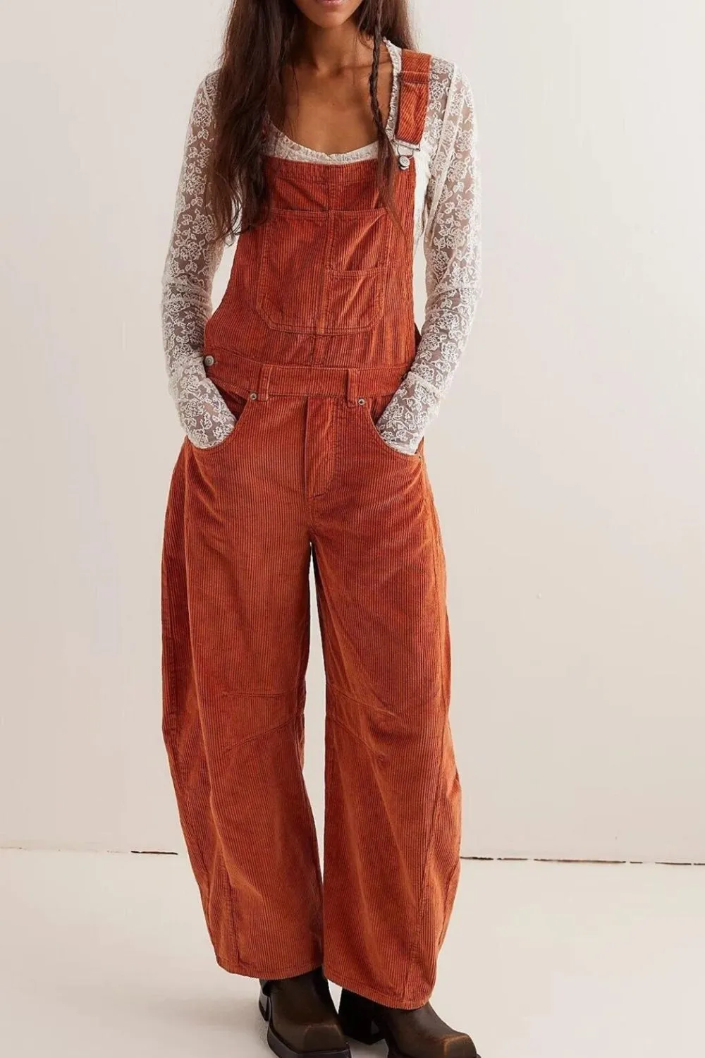 Corduroy Wide-Leg Overall with Adjustable Straps, image 8