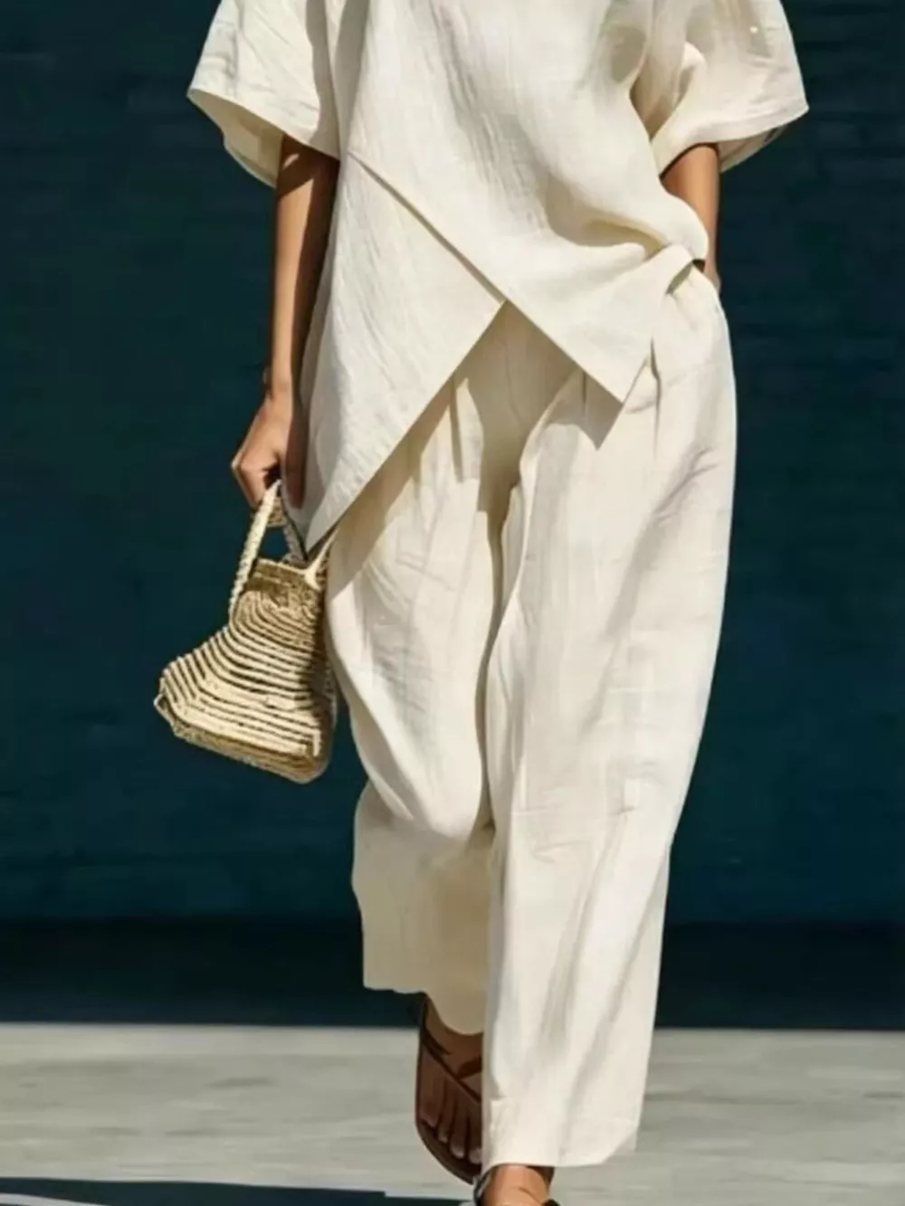 Full Size Asymmetric Top and Wide-Leg Pants Set Plus Size, image 3