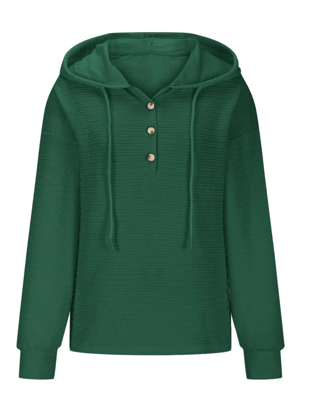 Drawstring Quarter Button Long Sleeve Hoodie, image 3