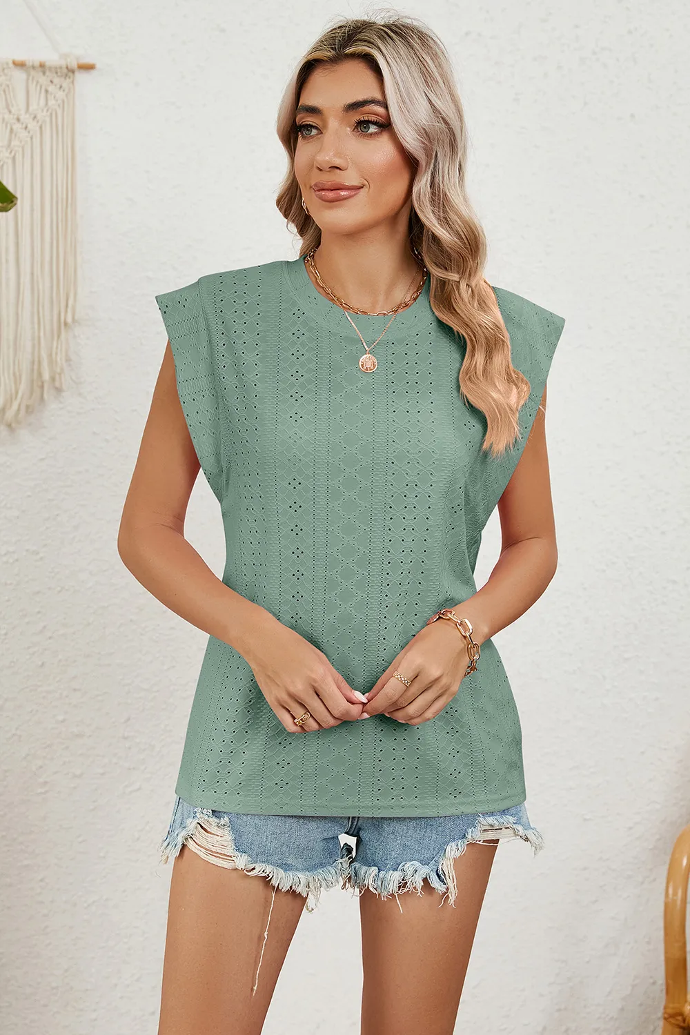 Eyelet Round Neck Tank, image 4