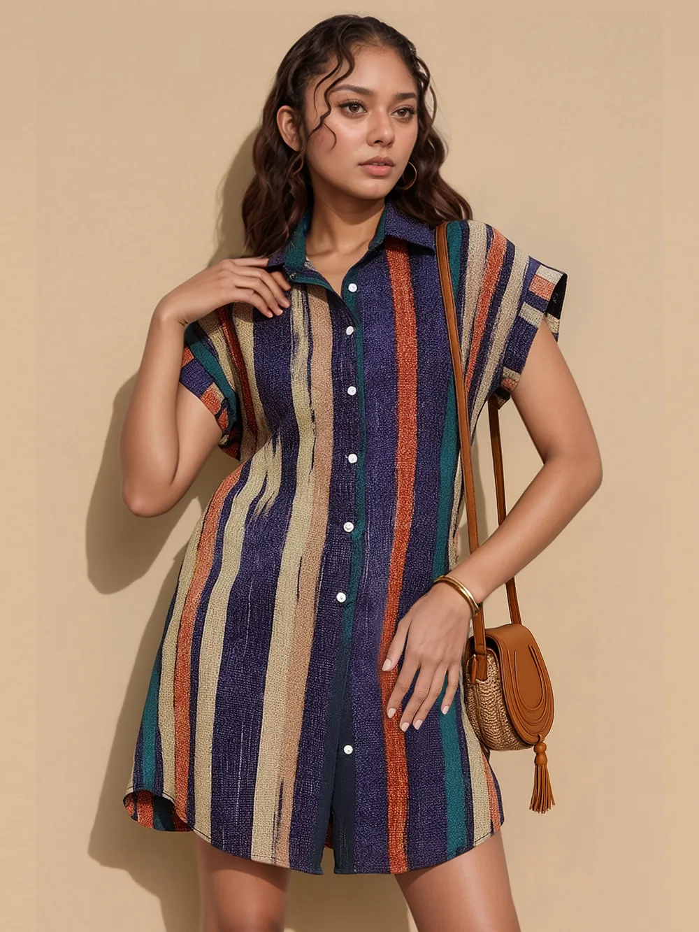 Striped Button-Front Shirt Dress