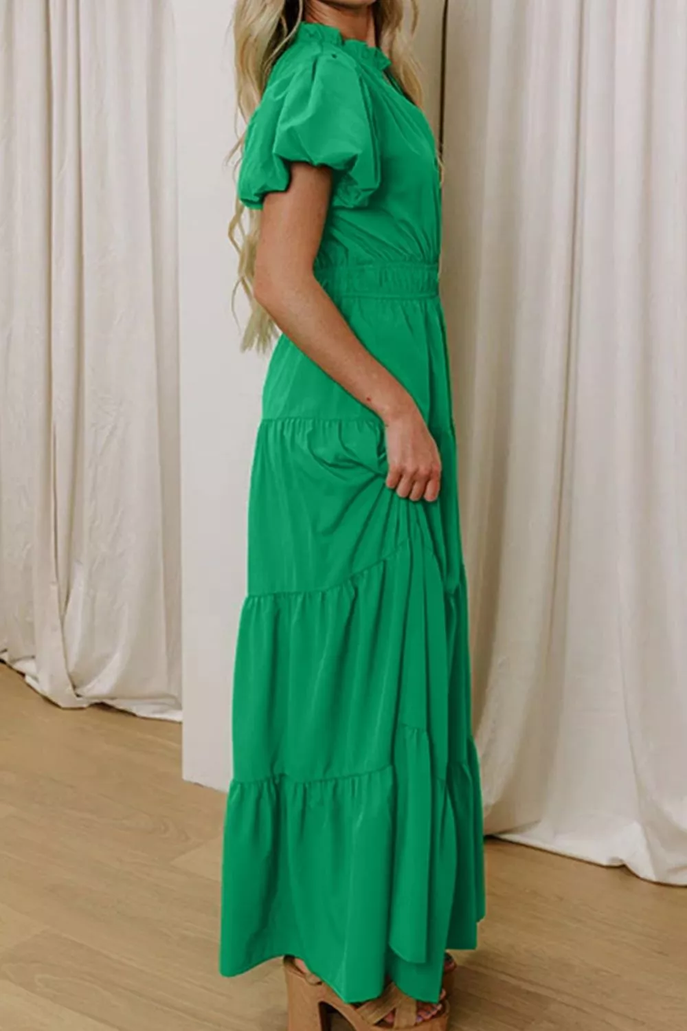 Elegant Ruffled Tiered Puff Sleeve Maxi Dress, image 6