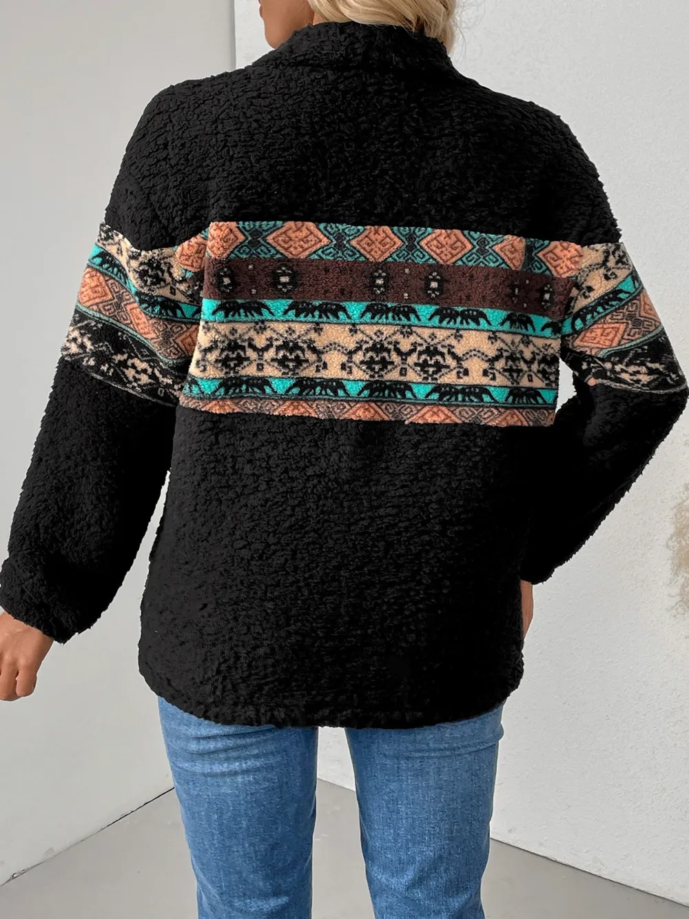 Quarter Zip Geometric Long Sleeve Sweatshirt, image 2