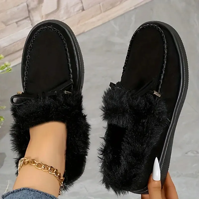 Bow Furry Round Toe Flat Slip-Ons, image 11