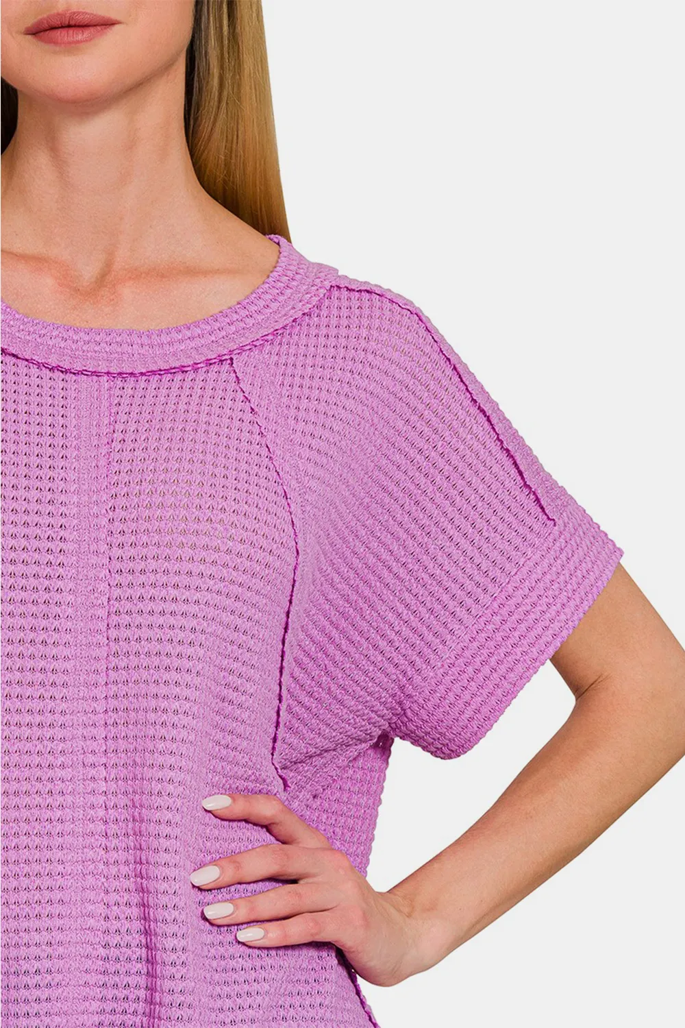 Waffle Exposed-Seam Short Sleeve T-Shirt, image 3
