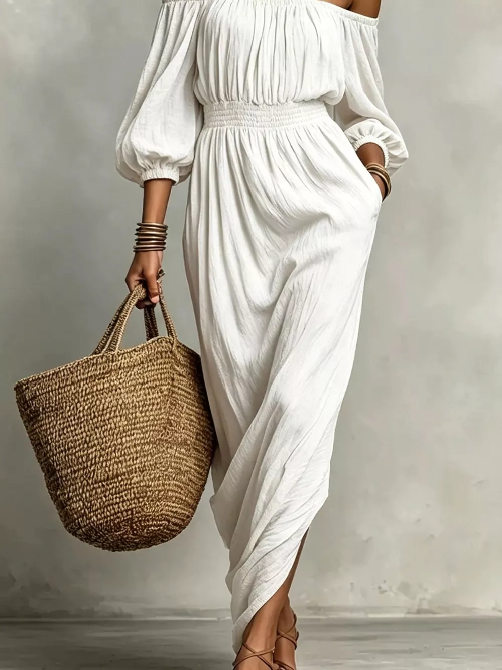t Off-Shoulder Smocked Waist Maxi Dress, image 9
