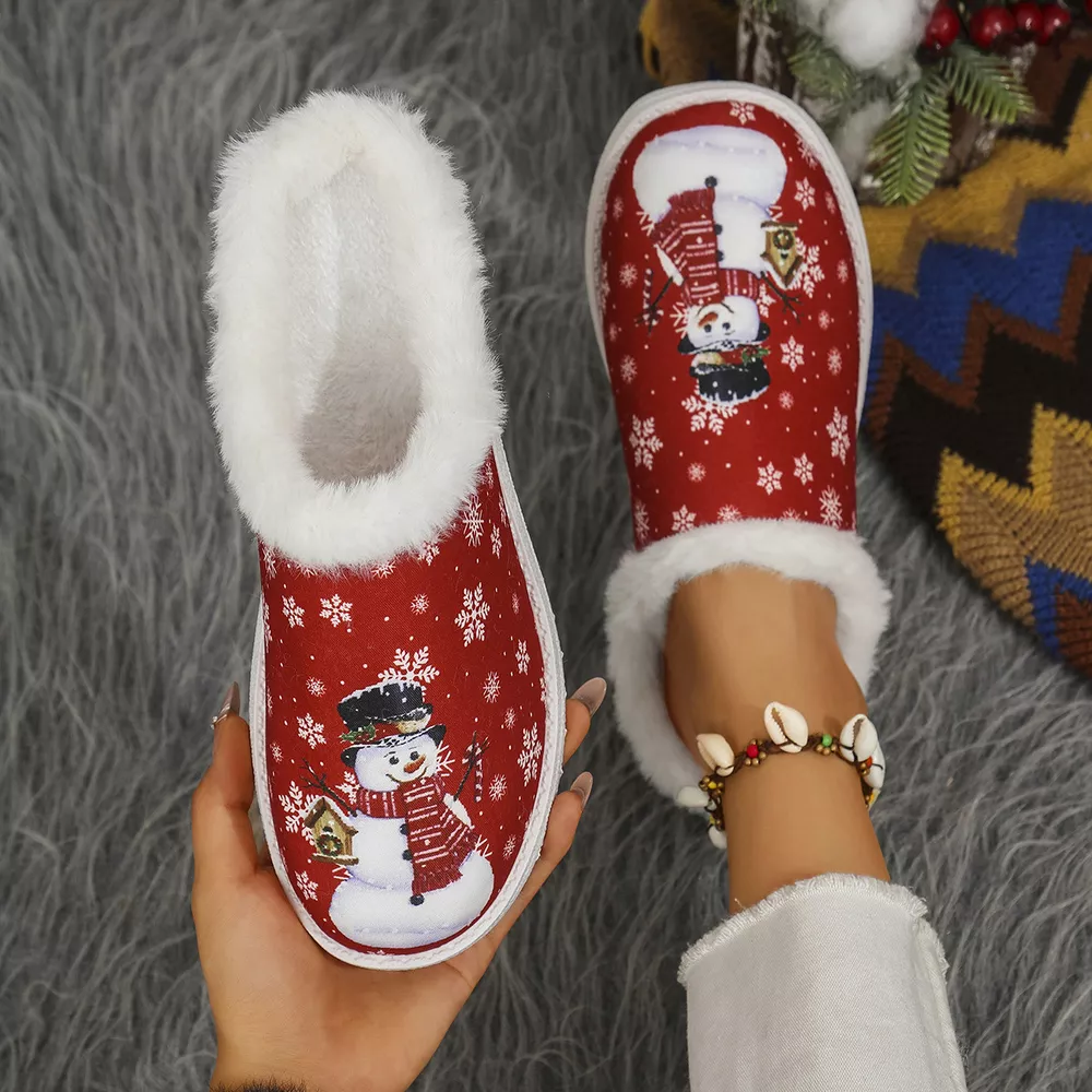 Christmas Snowman Plush Lined Slippers, image 2