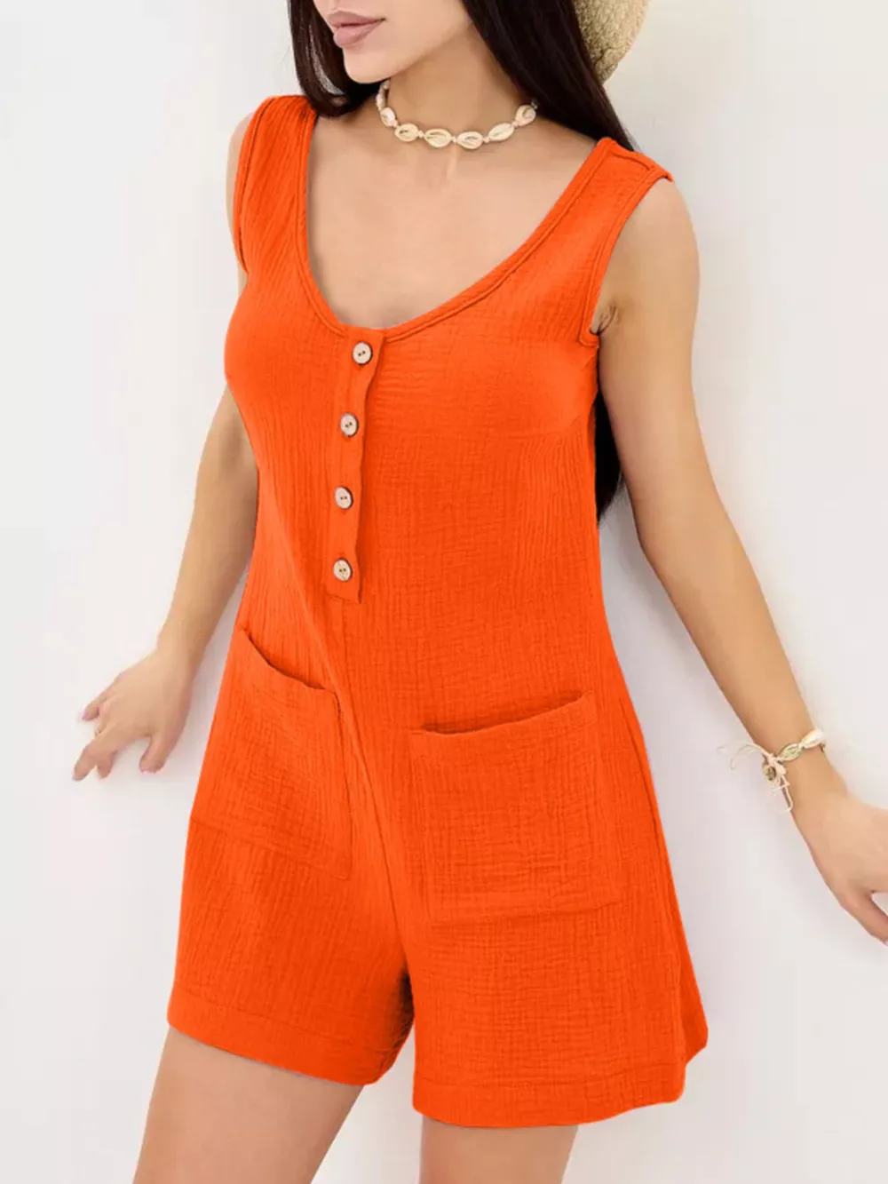 Casual Button-Down Sleeveless Romper, image 24