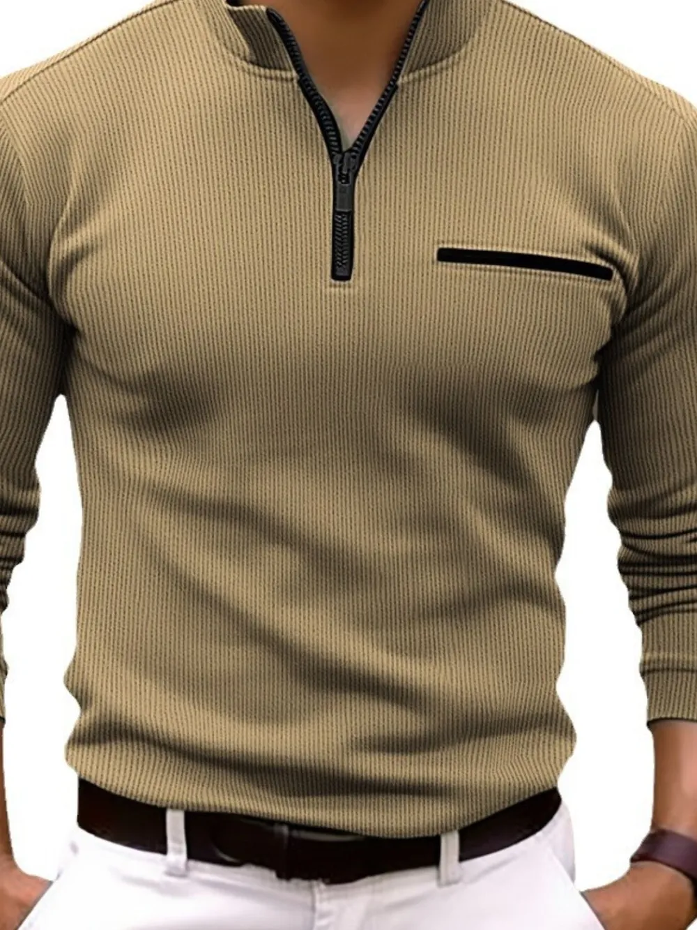 Men's Full Size Quarter Zip Long Sleeve Polo Plus Size, image 5