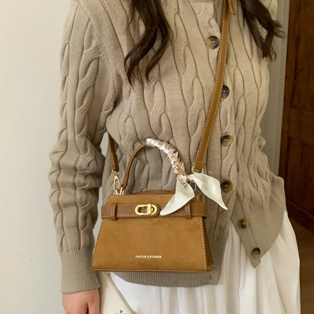 Suede Mini Crossbody Bag with Leather Strap, image 7