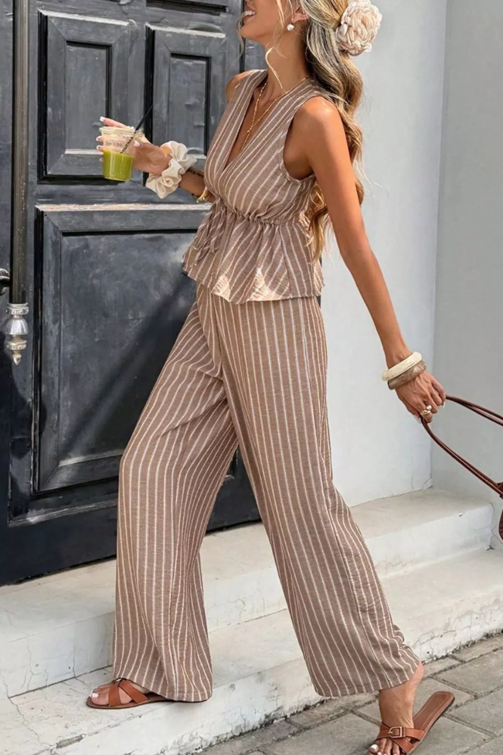 Striped Sleeveless Top and Wide Leg Pants Set, image 5