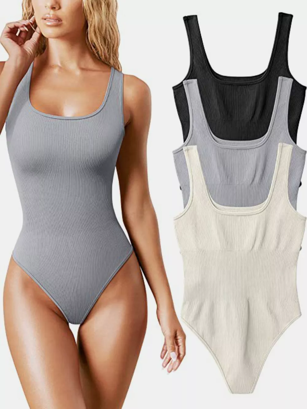 Full Size Ribbed Knit Sleeveless Scoop Neck Bodysuit Plus Size, image 16
