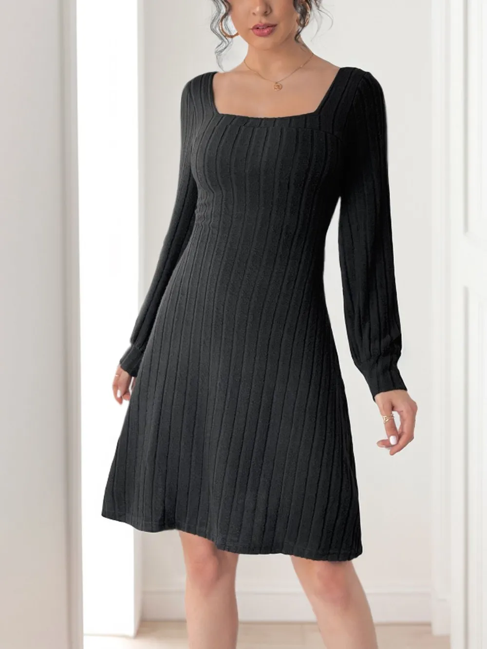 Butterfly Square Neck Long Sleeve Dress, image 3
