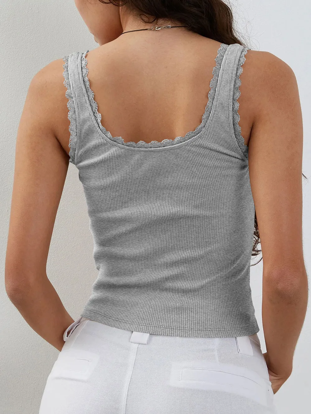 Lace Detail Square Neck Tank, image 15