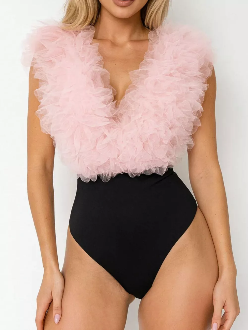 Ruffle Trim Sleeveless Bodysuit, image 2