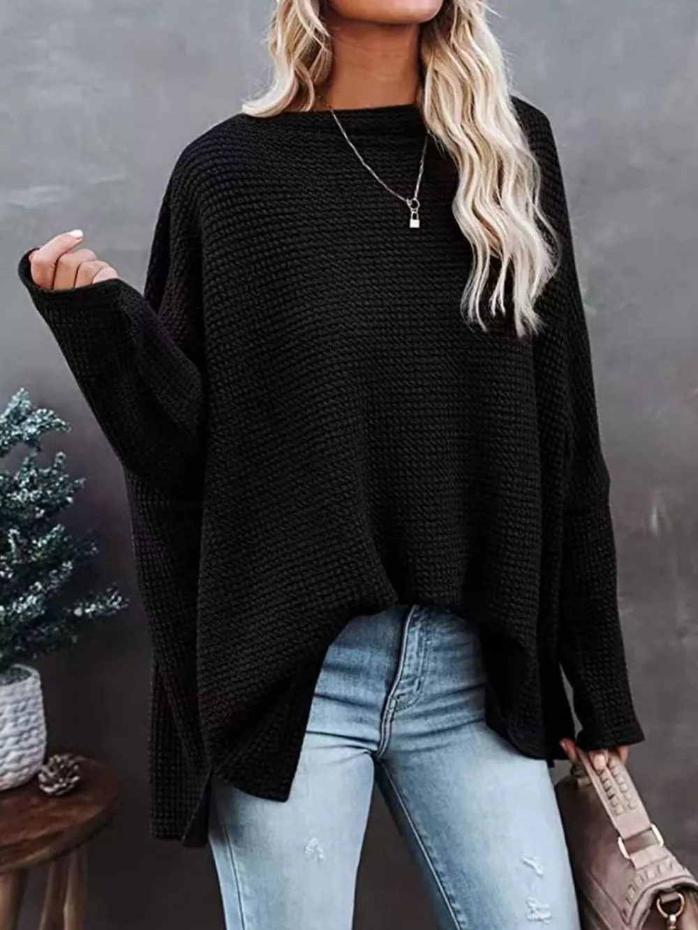 Waffle Knit Boat Neck T-Shirt, image 18