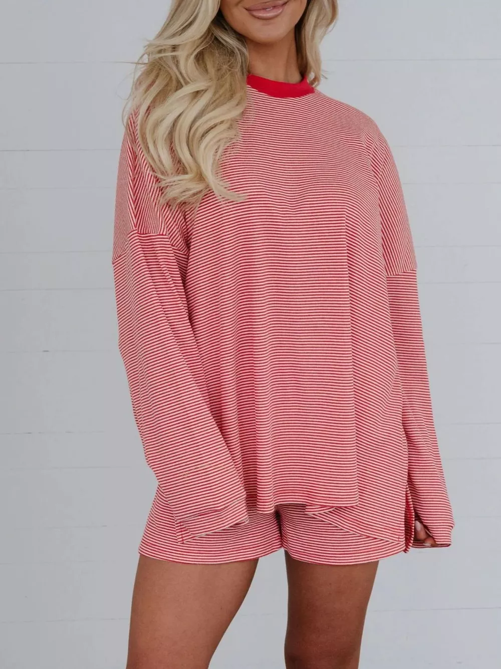 Striped Dropped Shoulder Top and Shorts Set, image 3