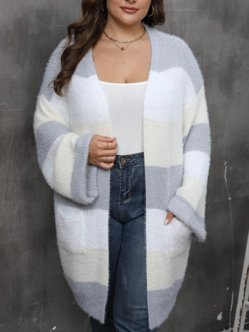 Plus Size Open Front Long Sleeve Cardigan, image 4