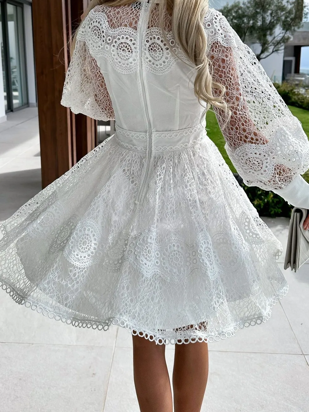 Lace Lantern Sleeve Mini Dress, image 11