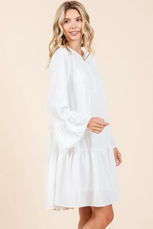 Tiered Notched Flare Sleeve Dress, image 4