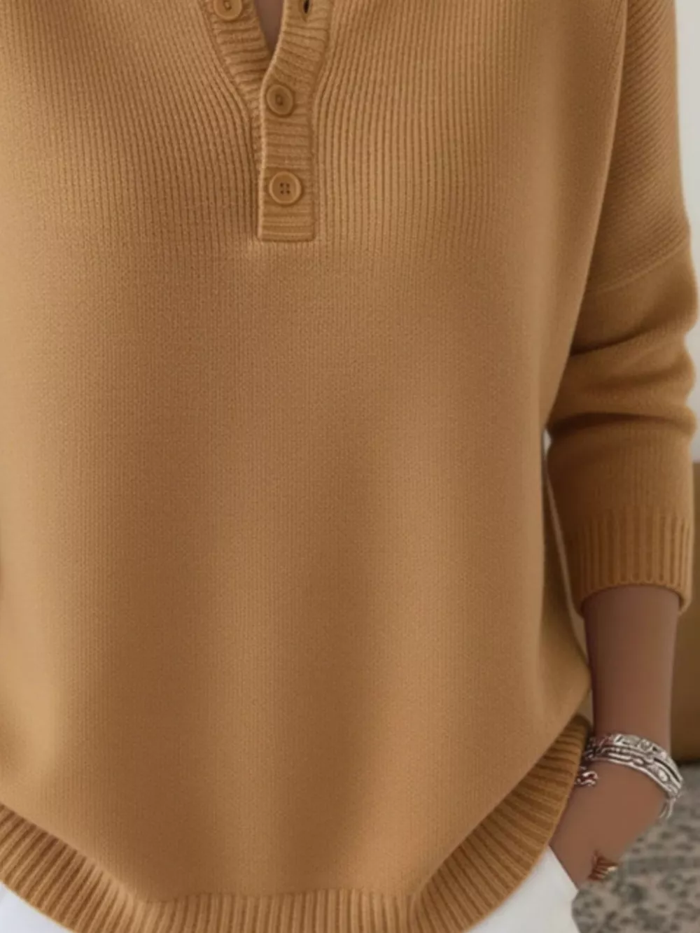 Full Size Button Detail Ribbed Knit Sweater Plus Size, image 16
