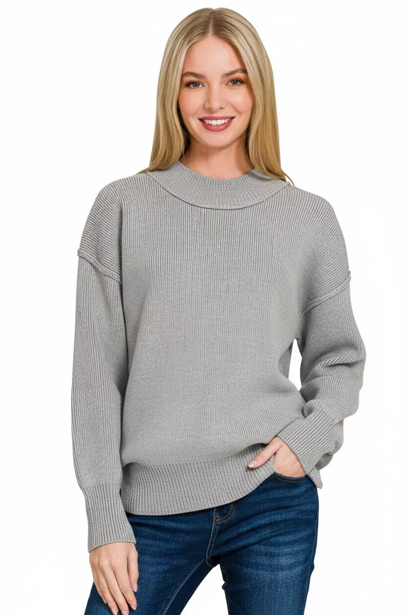 Wide Neckband Drop Shoulder Sweater, image 2