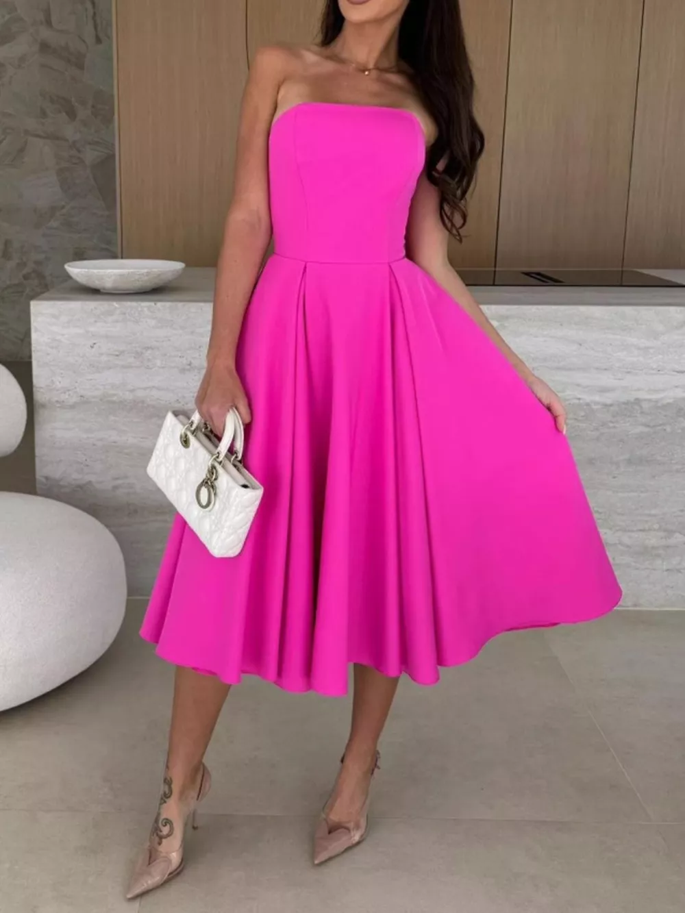 Strapless Ruched A-Line Midi Dress, image 13
