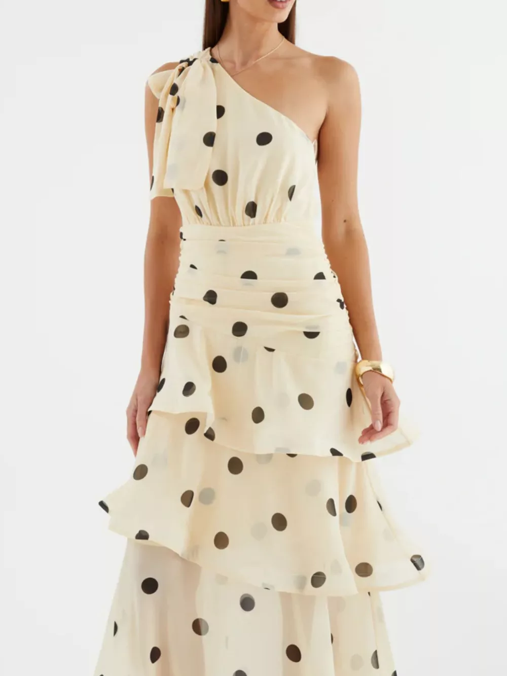 Polka Dot One-Shoulder Ruffle Dress, image 7