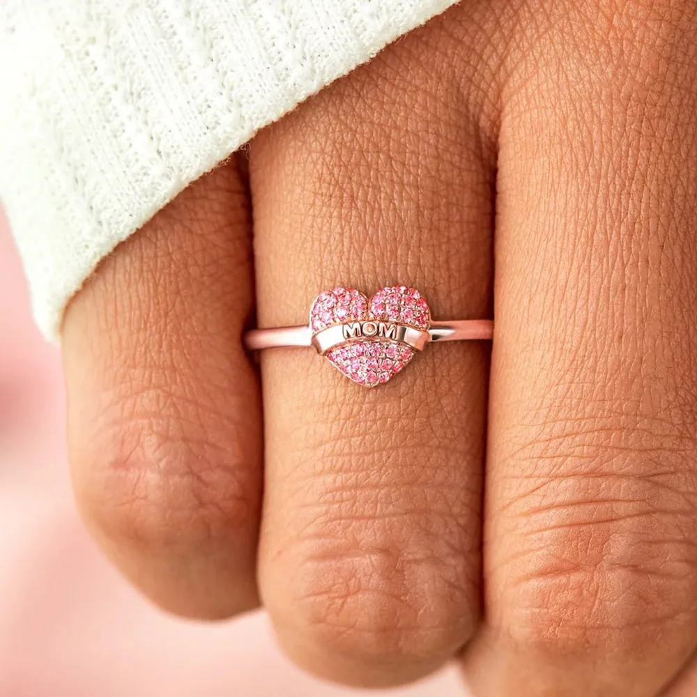 MOM Heart Shape 925 Sterling Silver Engraved Ring, image 4