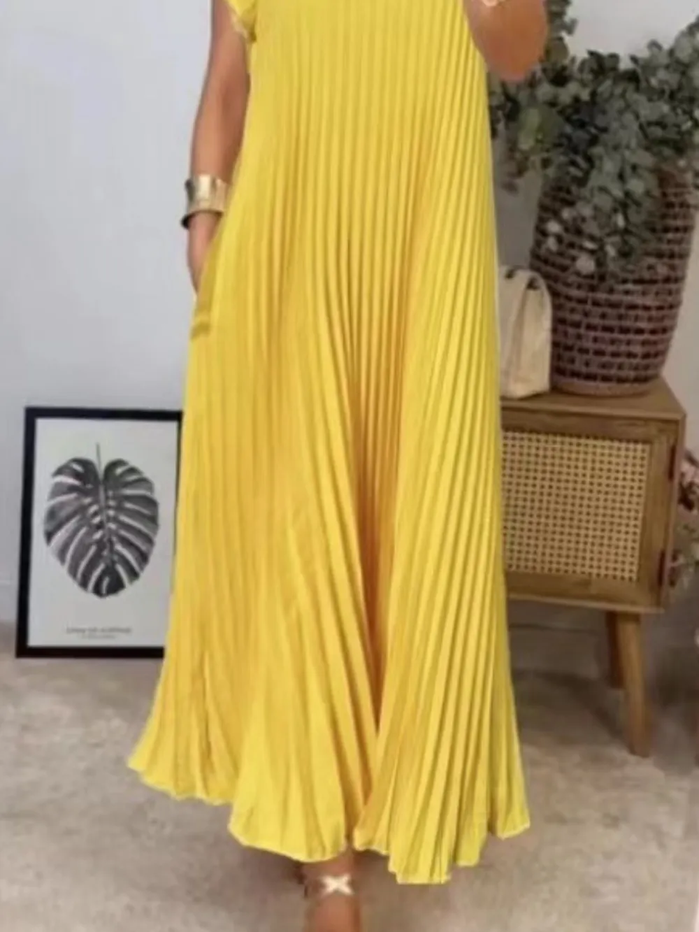 Full Size Pleated Round Neck Maxi Dress Plus Size, image 10